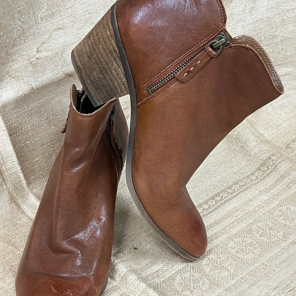Frye Tan Leather Double Zipper Ankle Booties